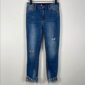 Free People Women’s 27 Ragged Hem Ankle Jeans Distressed Straight Leg Boho